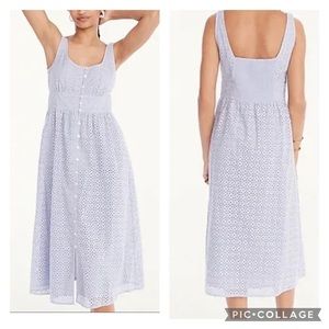 J. Crew Dress Eyelet Button Front Lilac Sleeveless Smocking Pockets Size 6
